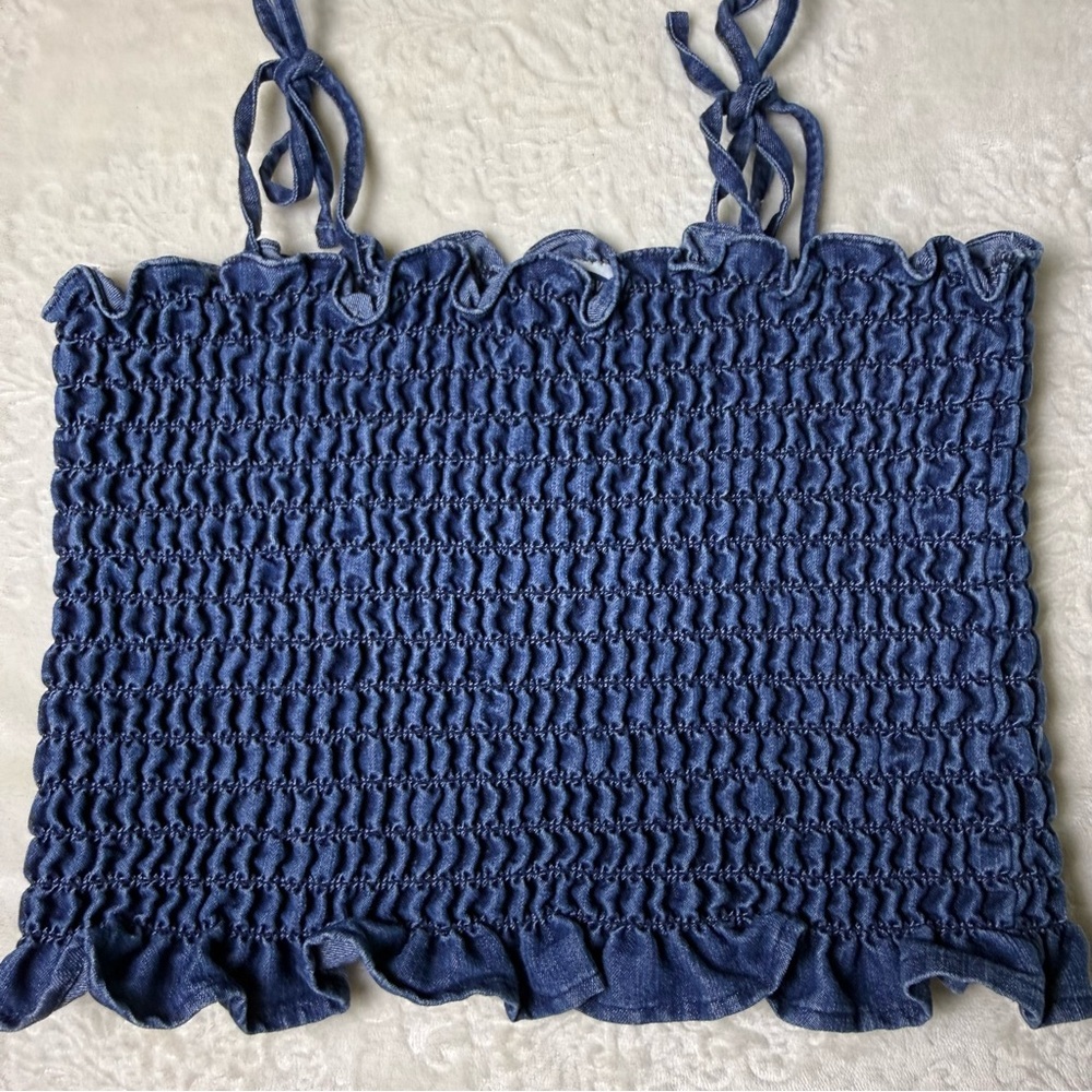 Old Navy Blue Smocked Ruffle Cami with Tie Straps - Picture 2 of 4